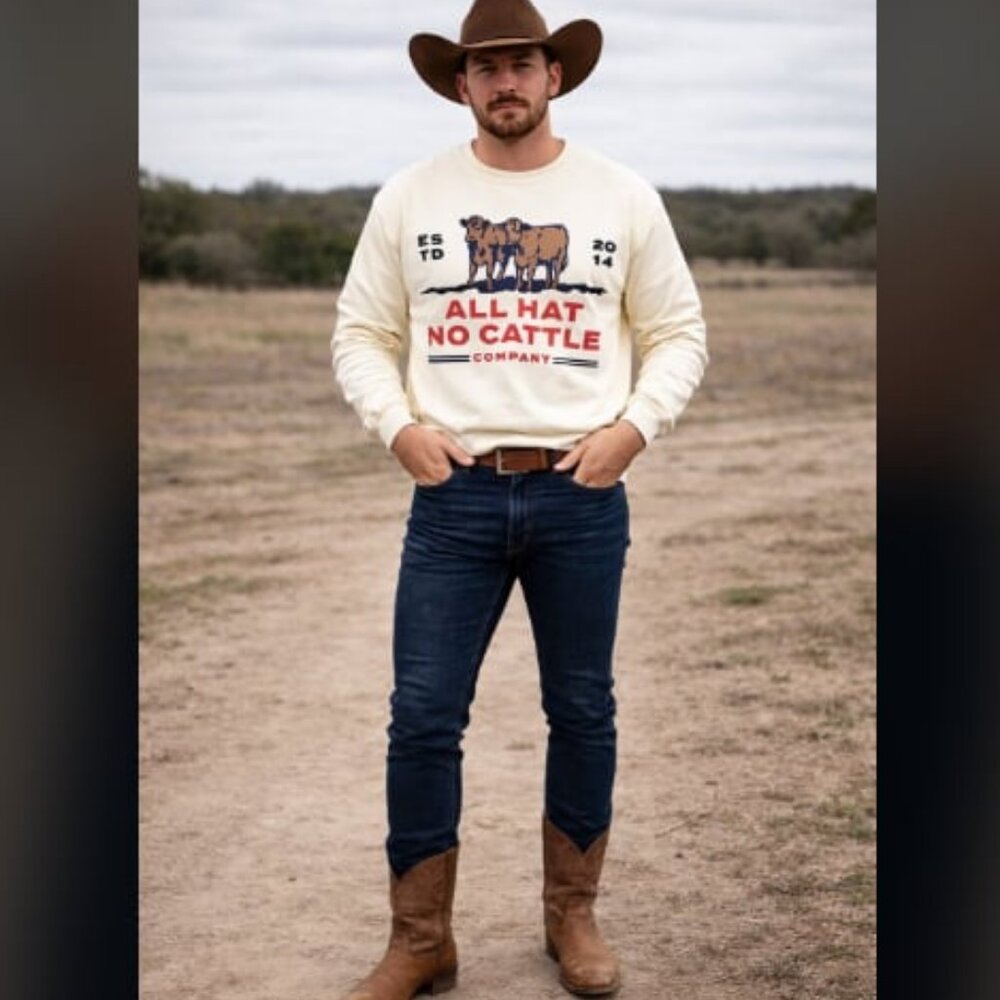 New SENDERO All Hat No Cattle Graphic Sweatshirt Ivory L